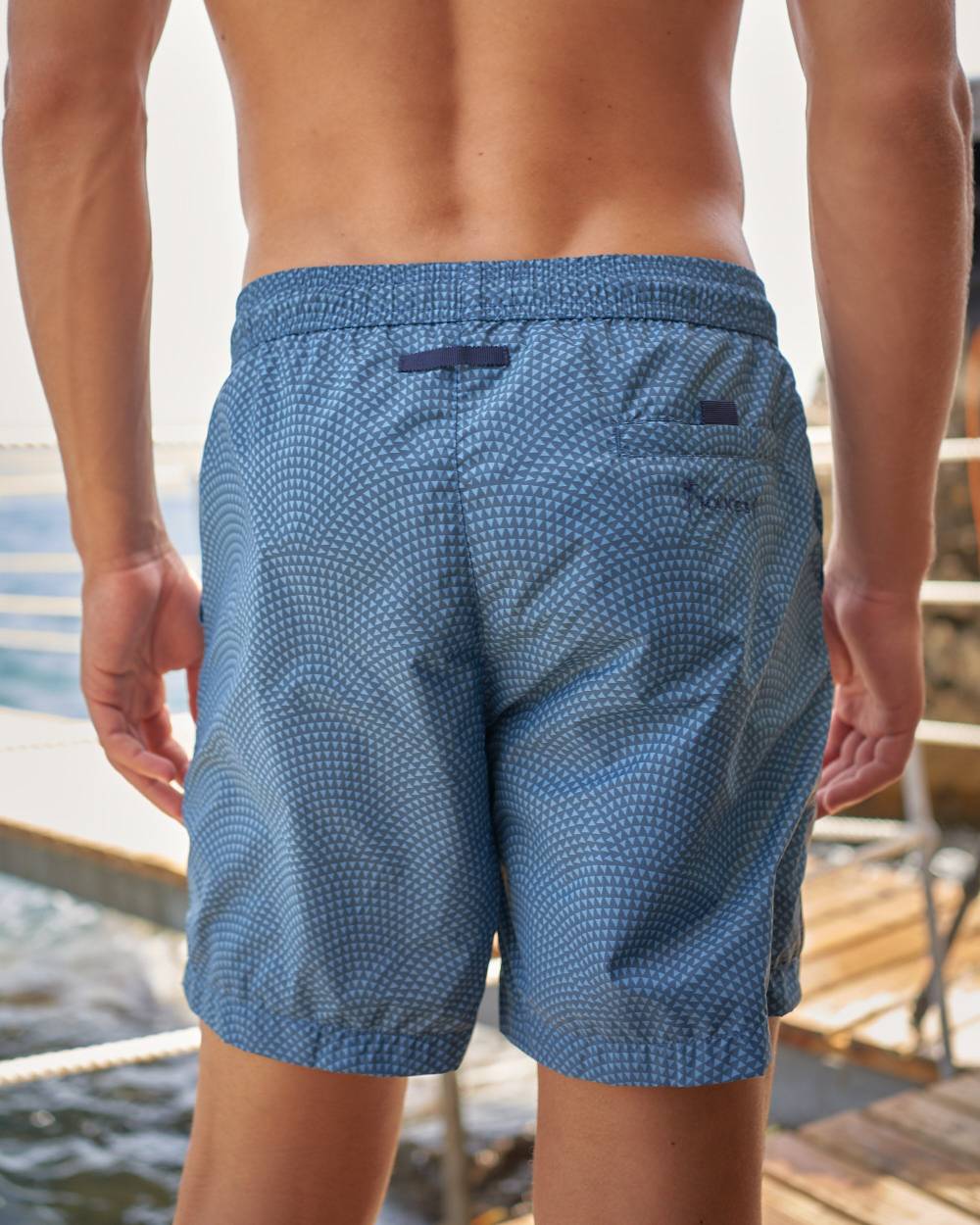 Manebí Printed Radial Triangles Swim Shorts - Recycled Ultra Light Blue W Indigo Radial Triangles