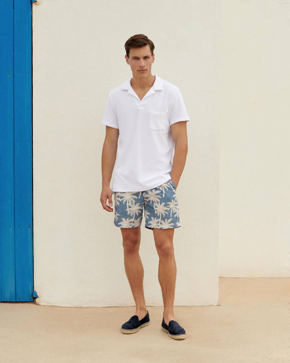 Manebí Printed Swim Shorts Hand Drawn - Gabardine Cotton Indigo