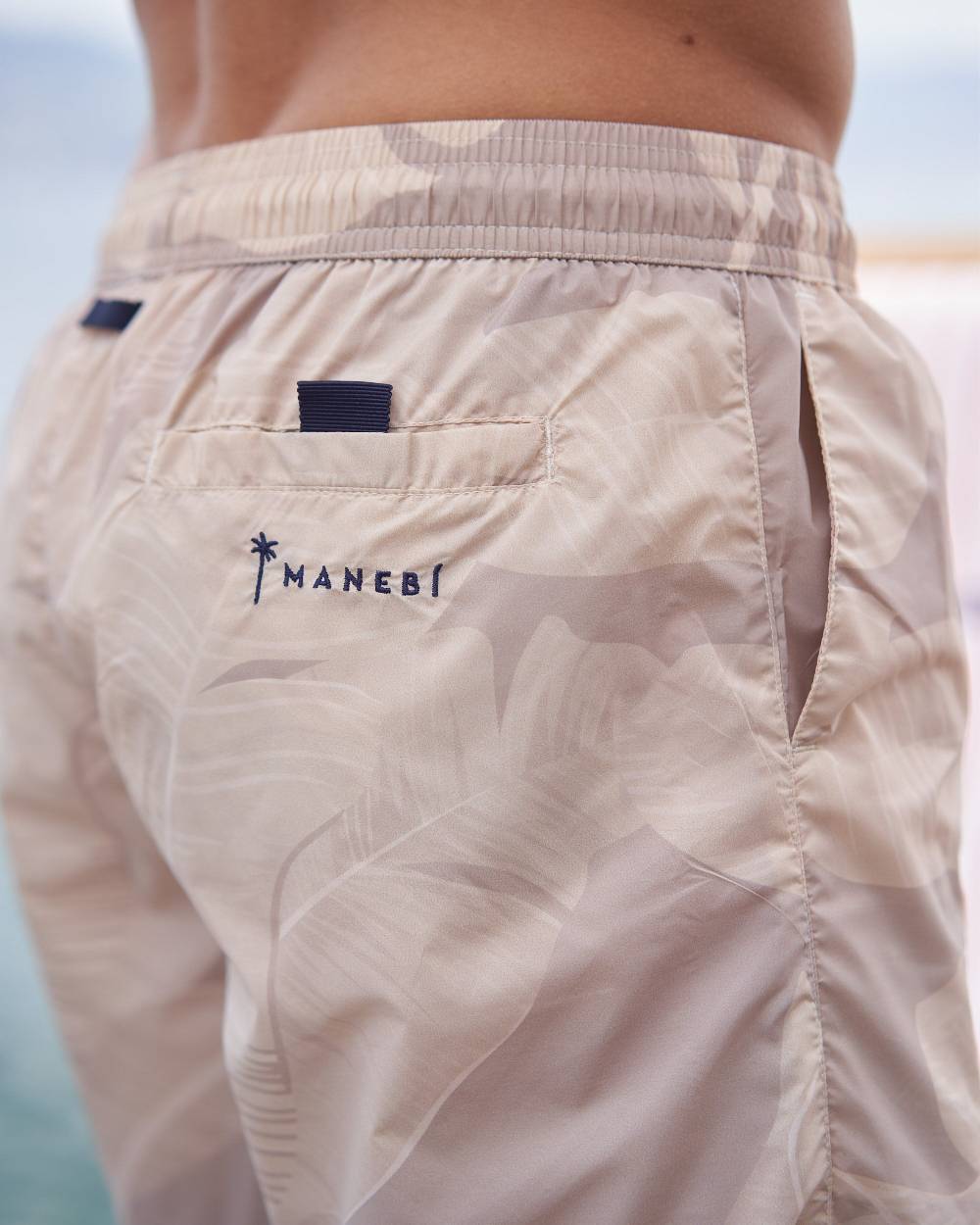 Manebí Printed Swim Shorts - Printed Recycled Ultra Light Beige Banana Leaves