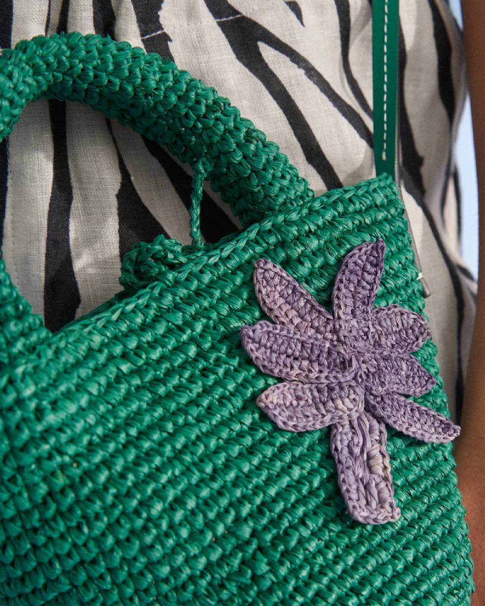 Manebí Raffia And Leather Summer Bag Mini - Cross-body Bag Vitamin Green With Palm