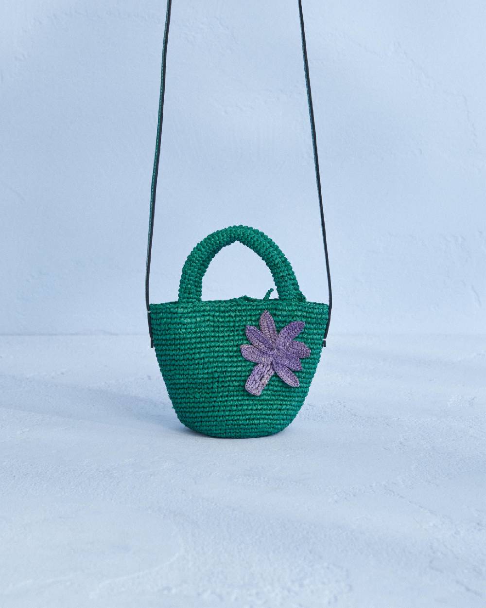 Manebí Raffia And Leather Summer Bag Mini - Cross-body Bag Vitamin Green With Palm