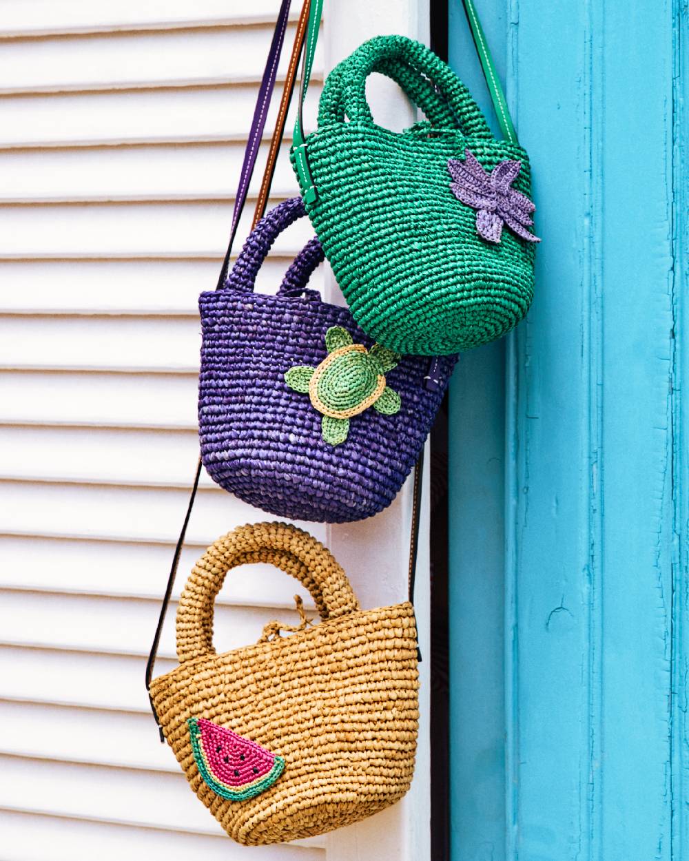 Manebí Raffia And Leather Summer Bag Mini - Cross-body Bag Vitamin Green With Palm