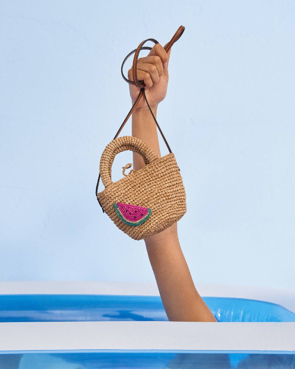 Manebí Raffia And Leather Summer Bag Mini - Cross-body Bag Tan With Watermelon