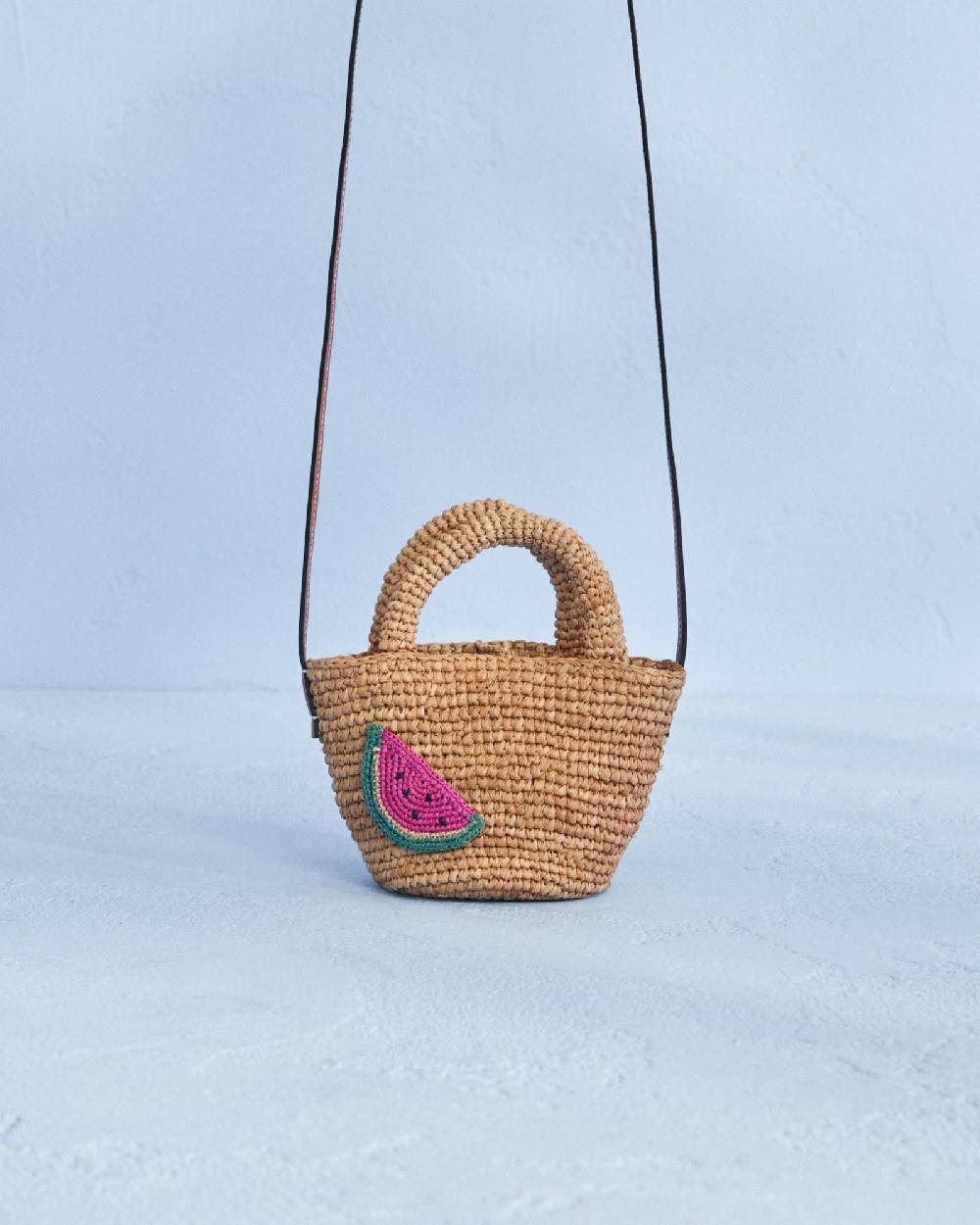 Manebí Raffia And Leather Summer Bag Mini - Cross-body Bag Tan With Watermelon