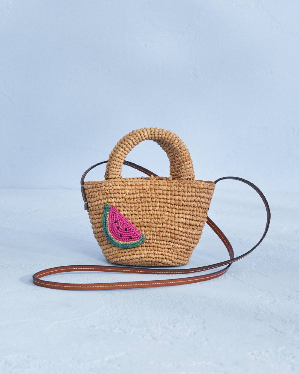 Manebí Raffia and Leather Summer Bag Mini - Cross-body Bag Tan with Watermelon