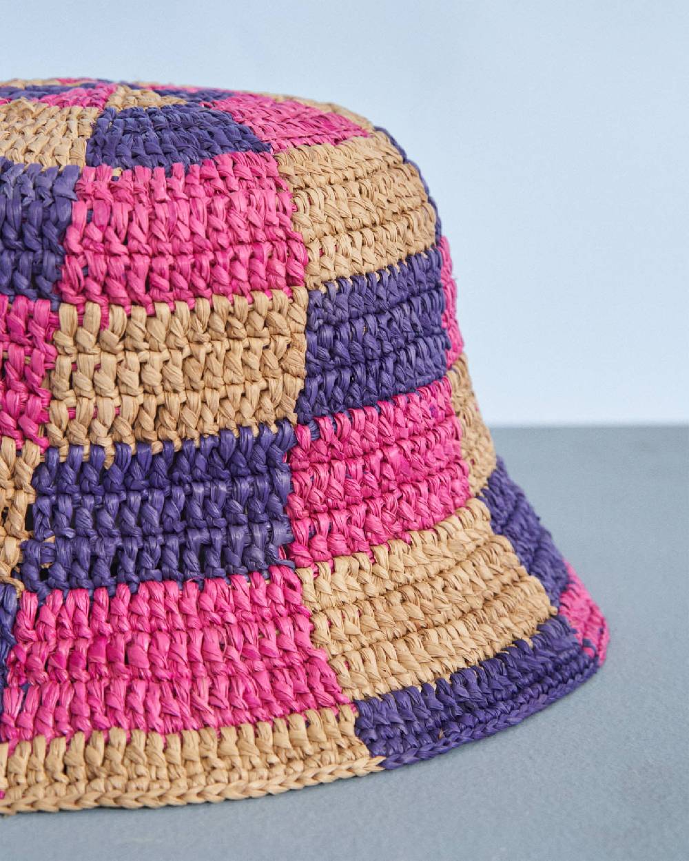 Manebí Raffia Bucket Hat - Embellished Bold Pink And Summer Purple Mix