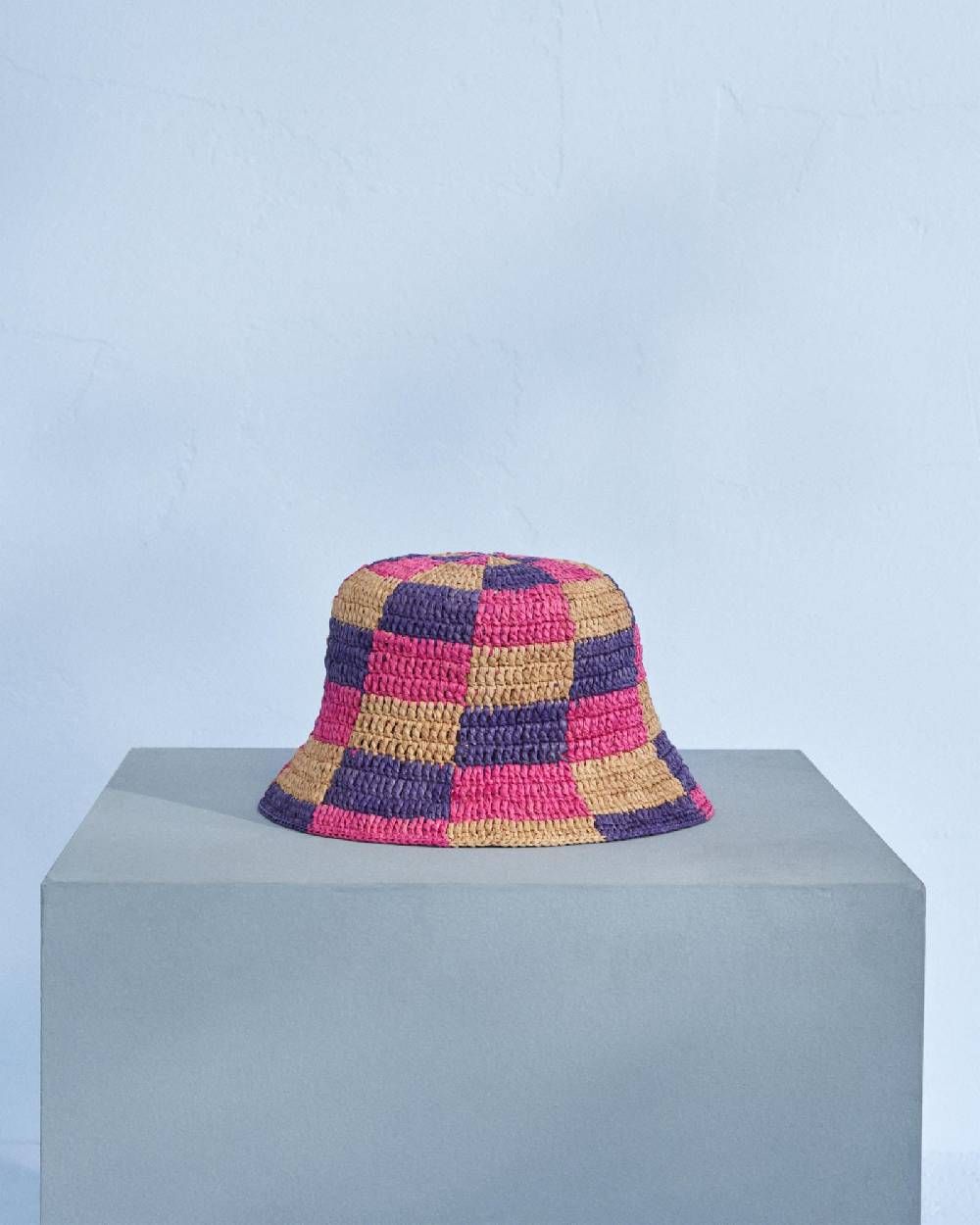 Manebí Raffia Bucket Hat - Embellished Bold Pink And Summer Purple Mix