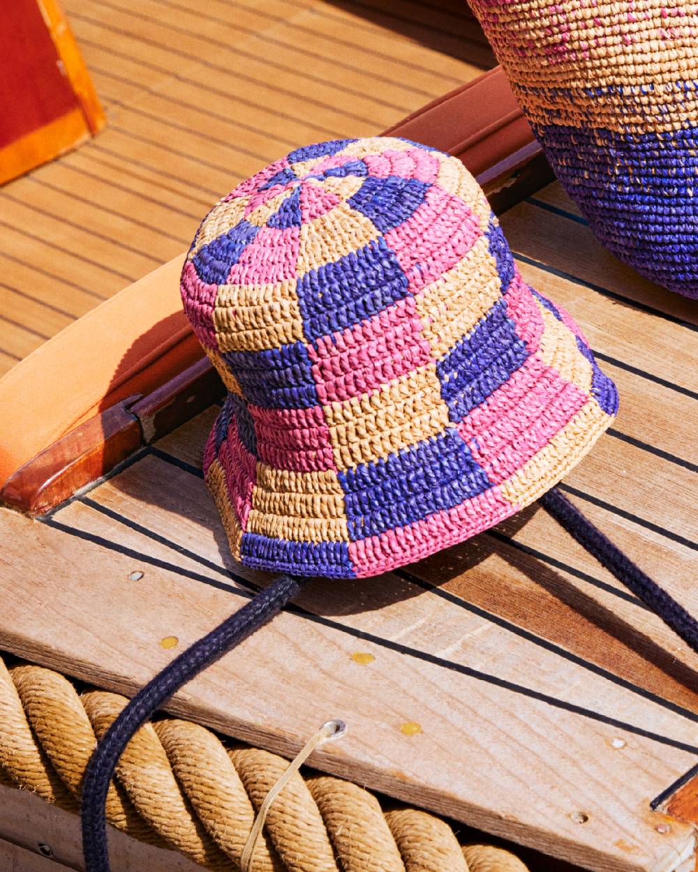 Manebí Raffia Bucket Hat - Embellished Bold Pink and Summer Purple Mix