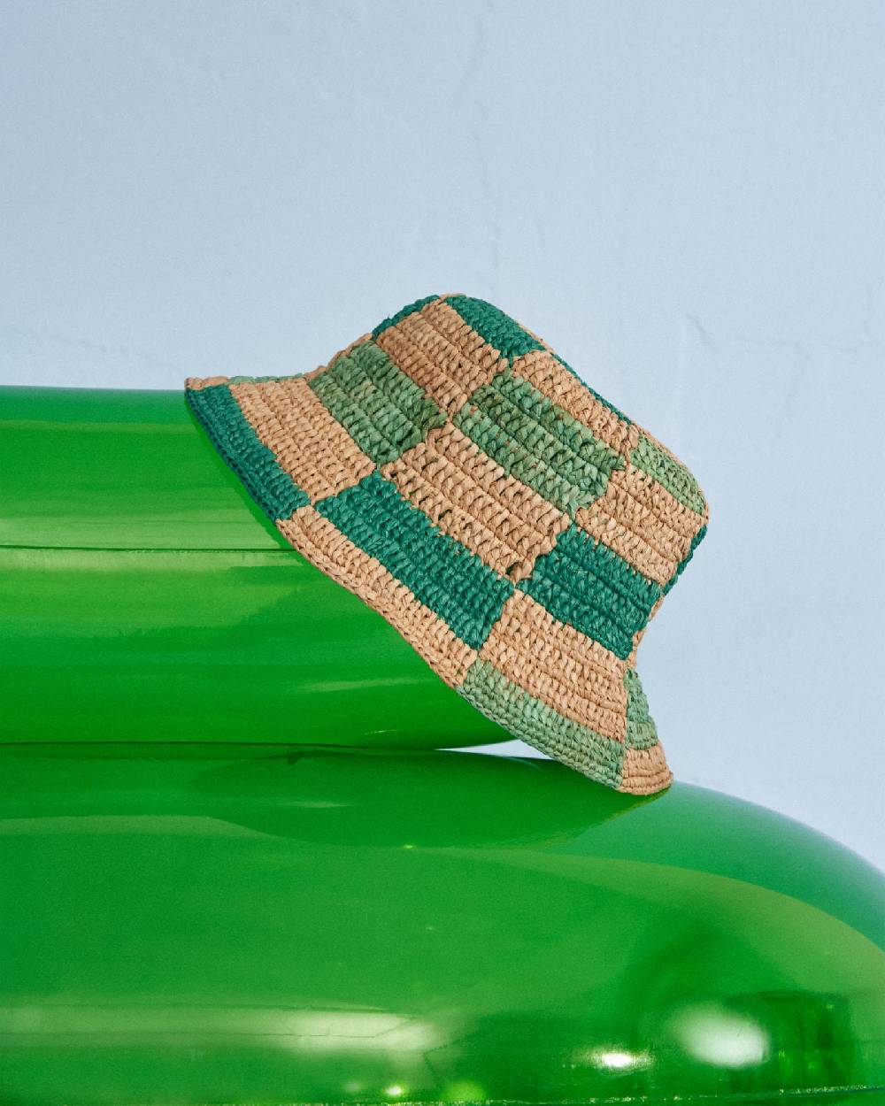 Manebí Raffia Bucket Hat - Embellished Vitamin And Pastel Green Mix