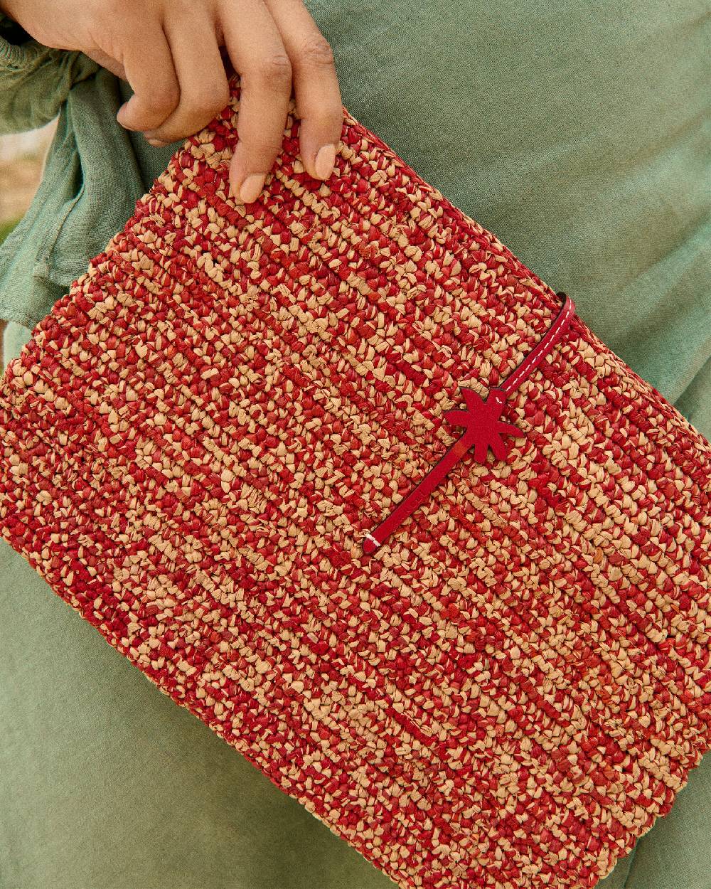 Manebí Raffia Clutch - Leather Palm Rust Tan Mélange \u0026 Rust