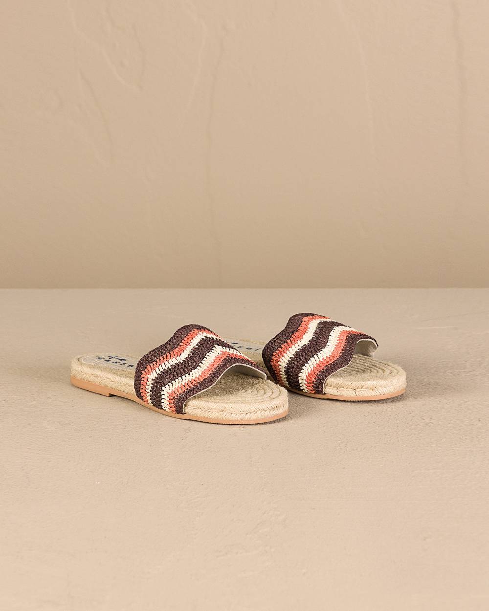 Manebí Raffia Crochet Jute Sandals - Yucatán Cocoa And Orange Rust Stripes