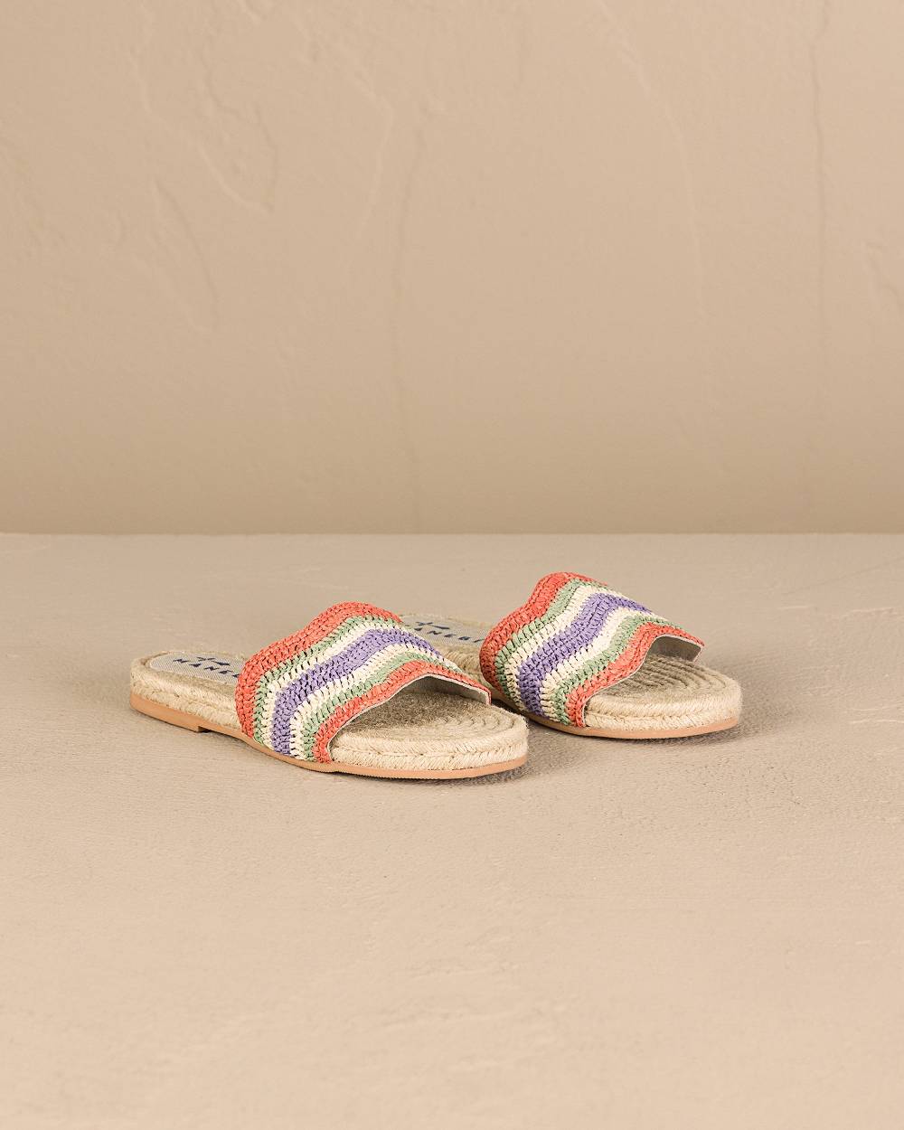 Manebí Raffia Crochet Jute Sandals - Yucatán Sage And Orange Rust Stripes