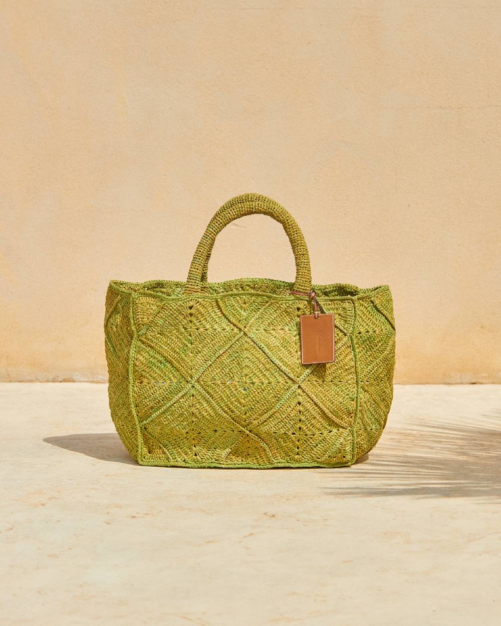 Manebí Raffia Crochet Sunset Bag Large - Leather Tag Kaki