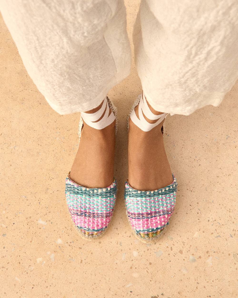 Manebí Raffia Flat Valenciana Espadrilles - Acapulco Fucsia Blue Mix