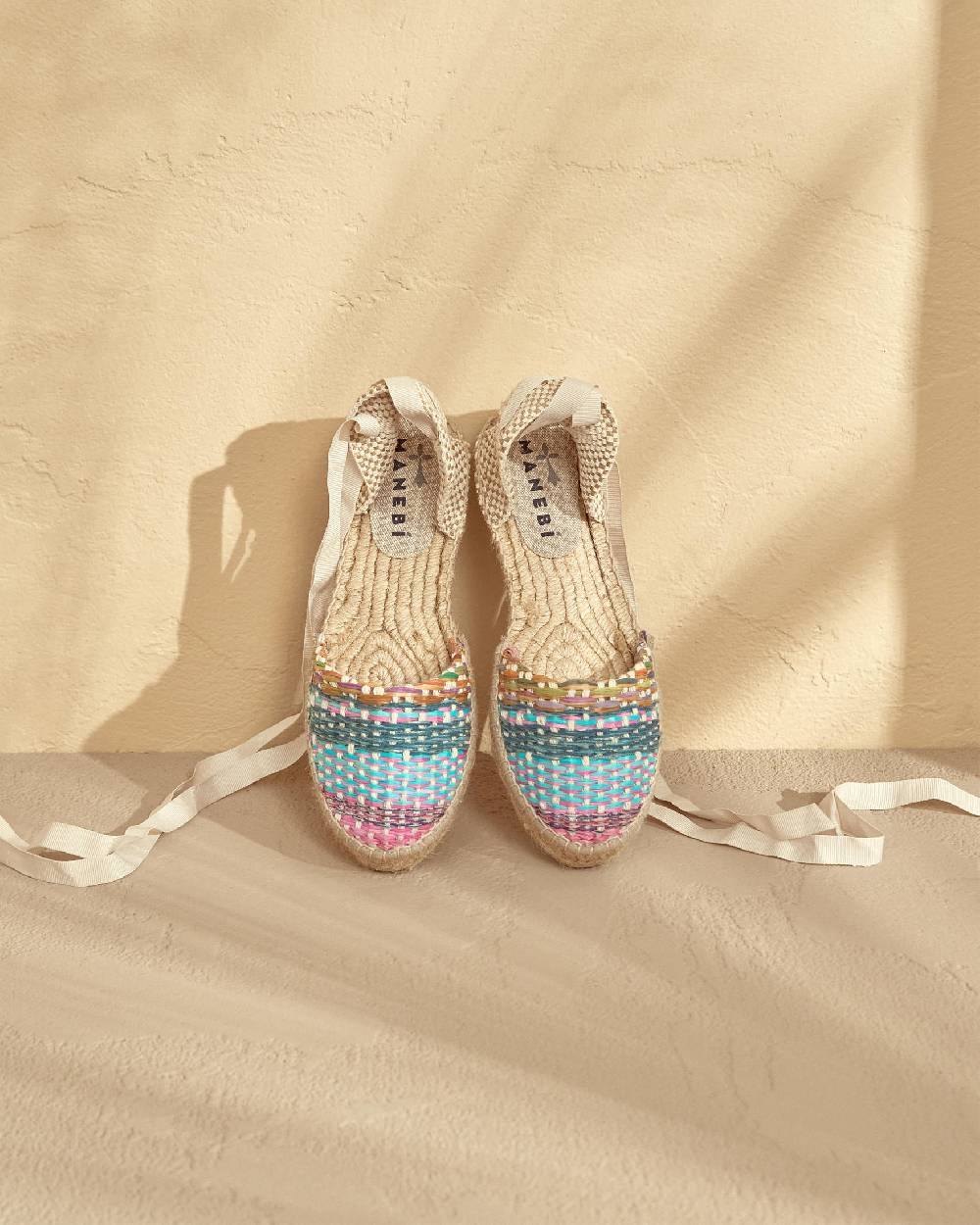 Manebí Raffia Flat Valenciana Espadrilles - Acapulco Fucsia Blue Mix