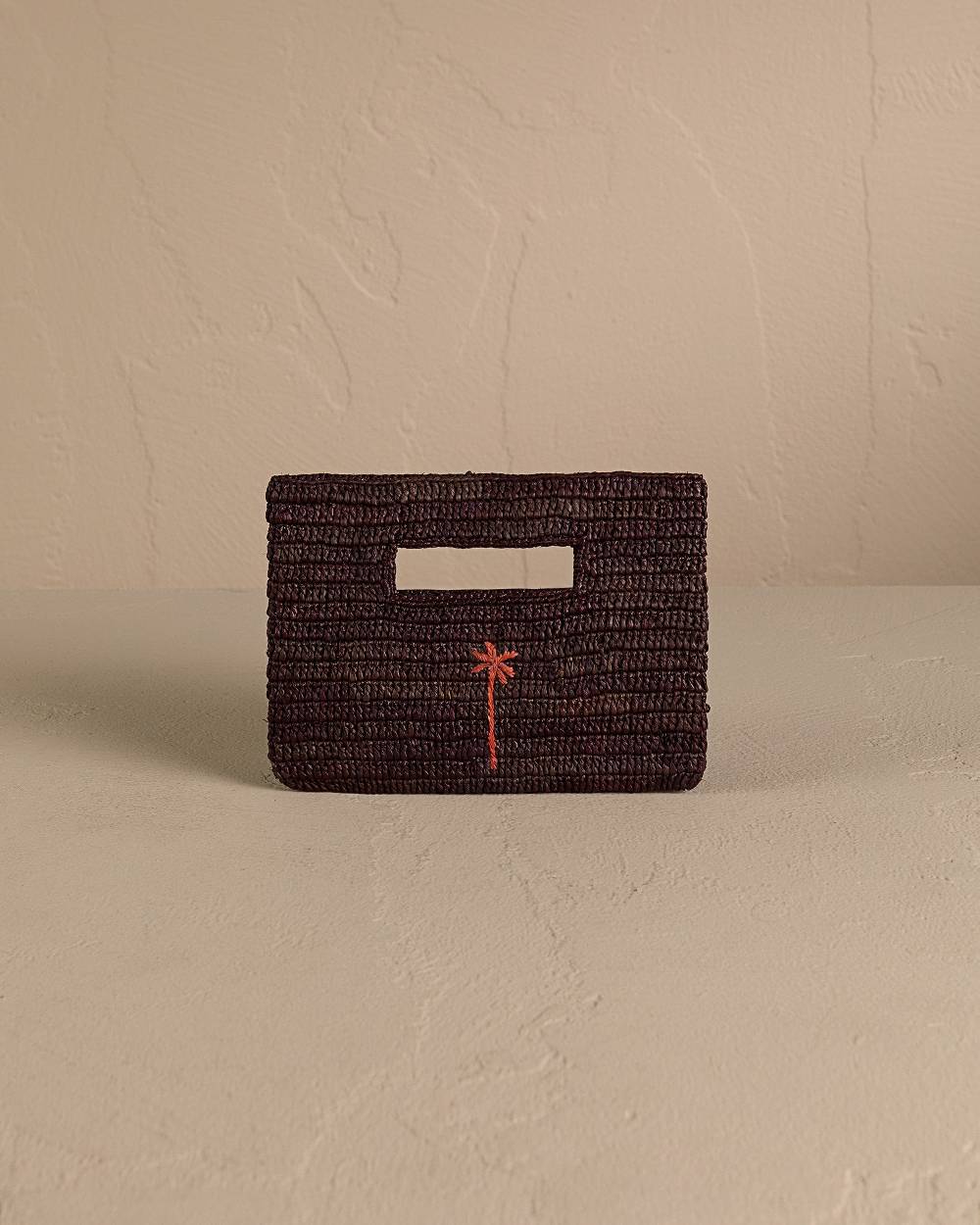 Manebí Raffia Handbag Mini - Chocolate With Rust Palm