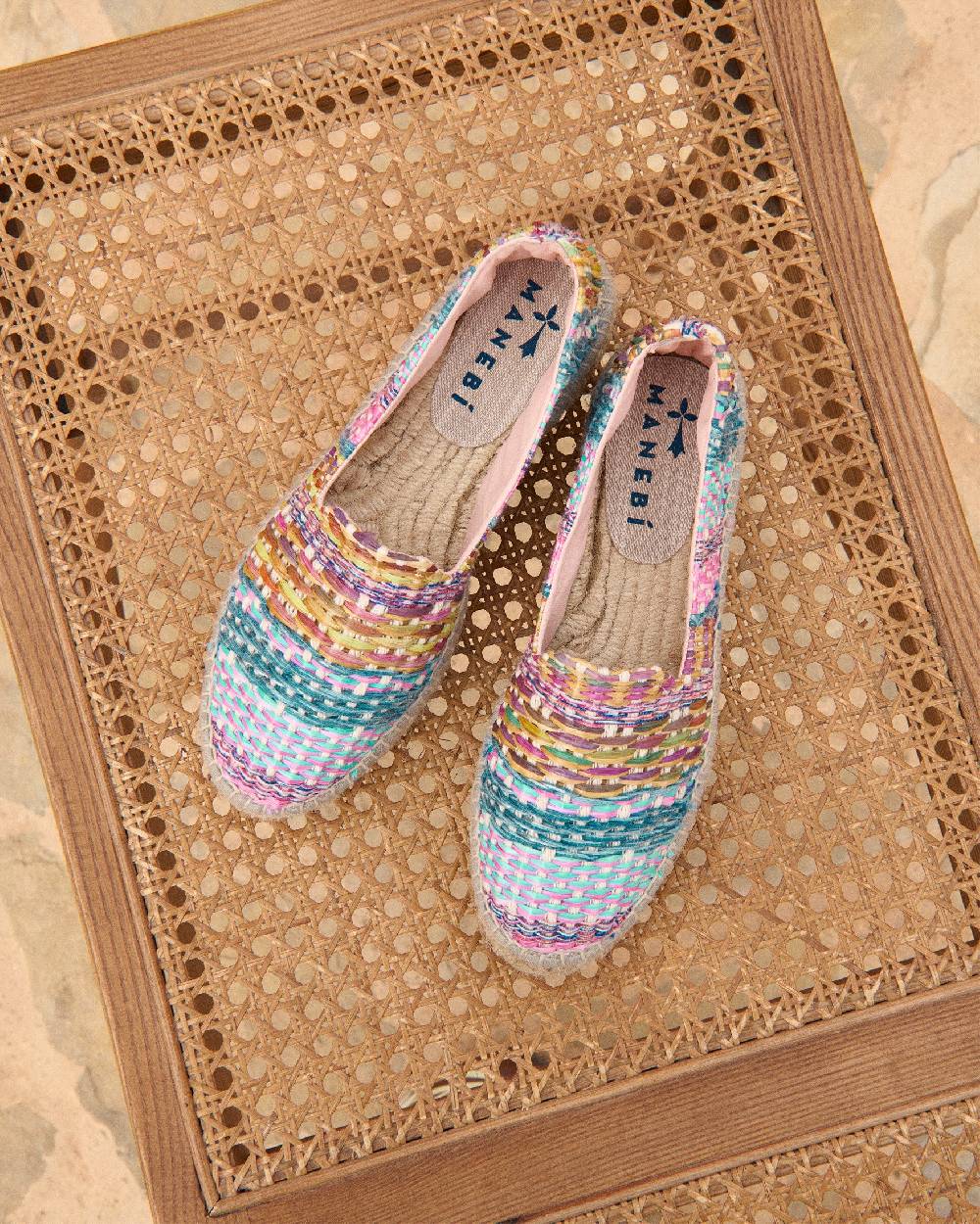 Manebí Raffia Jute Mix Double Sole Espadrilles - Acapulco Fucsia Blue Mix