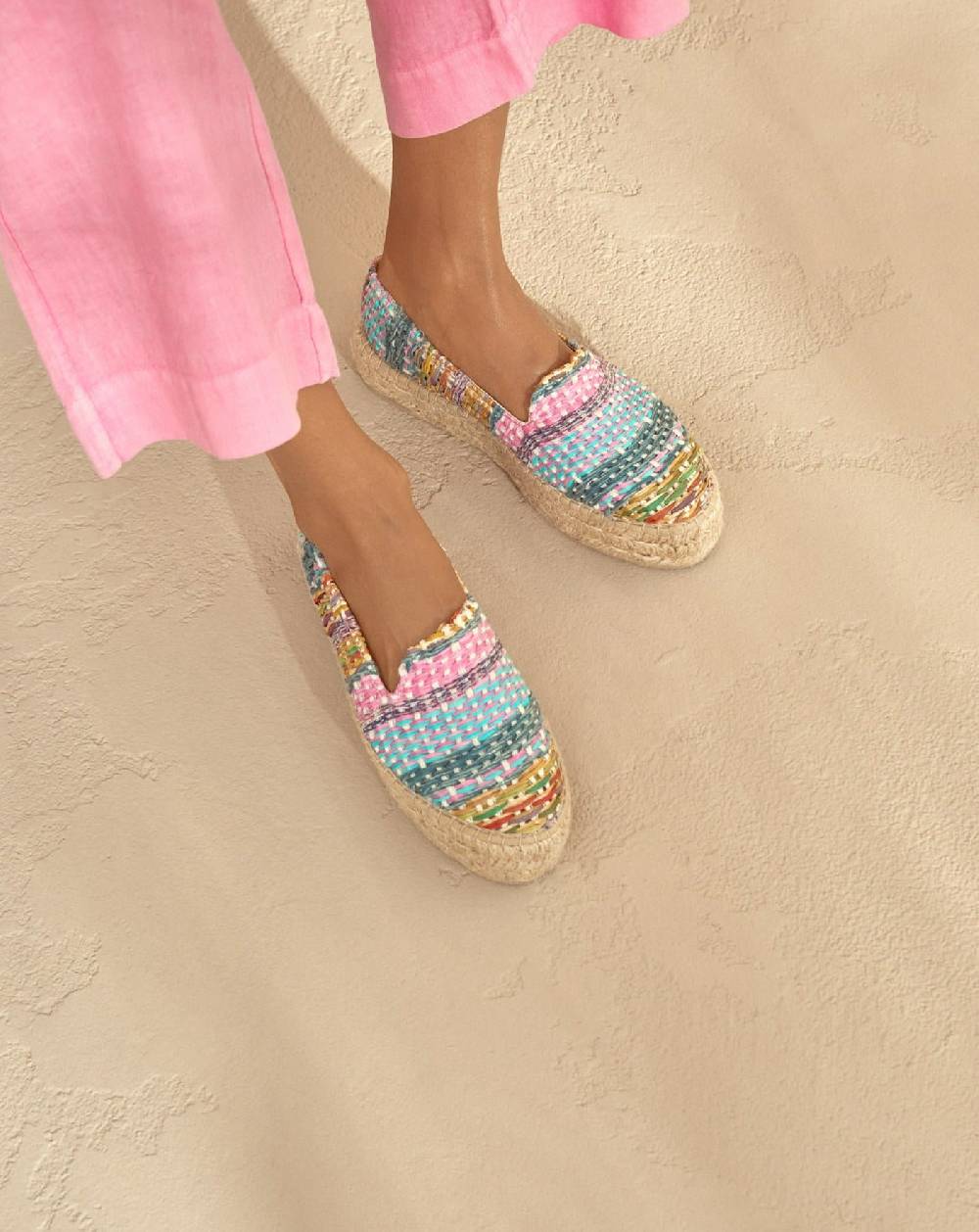 Manebí Raffia Jute Mix Double Sole Espadrilles - Acapulco Fucsia Blue Mix