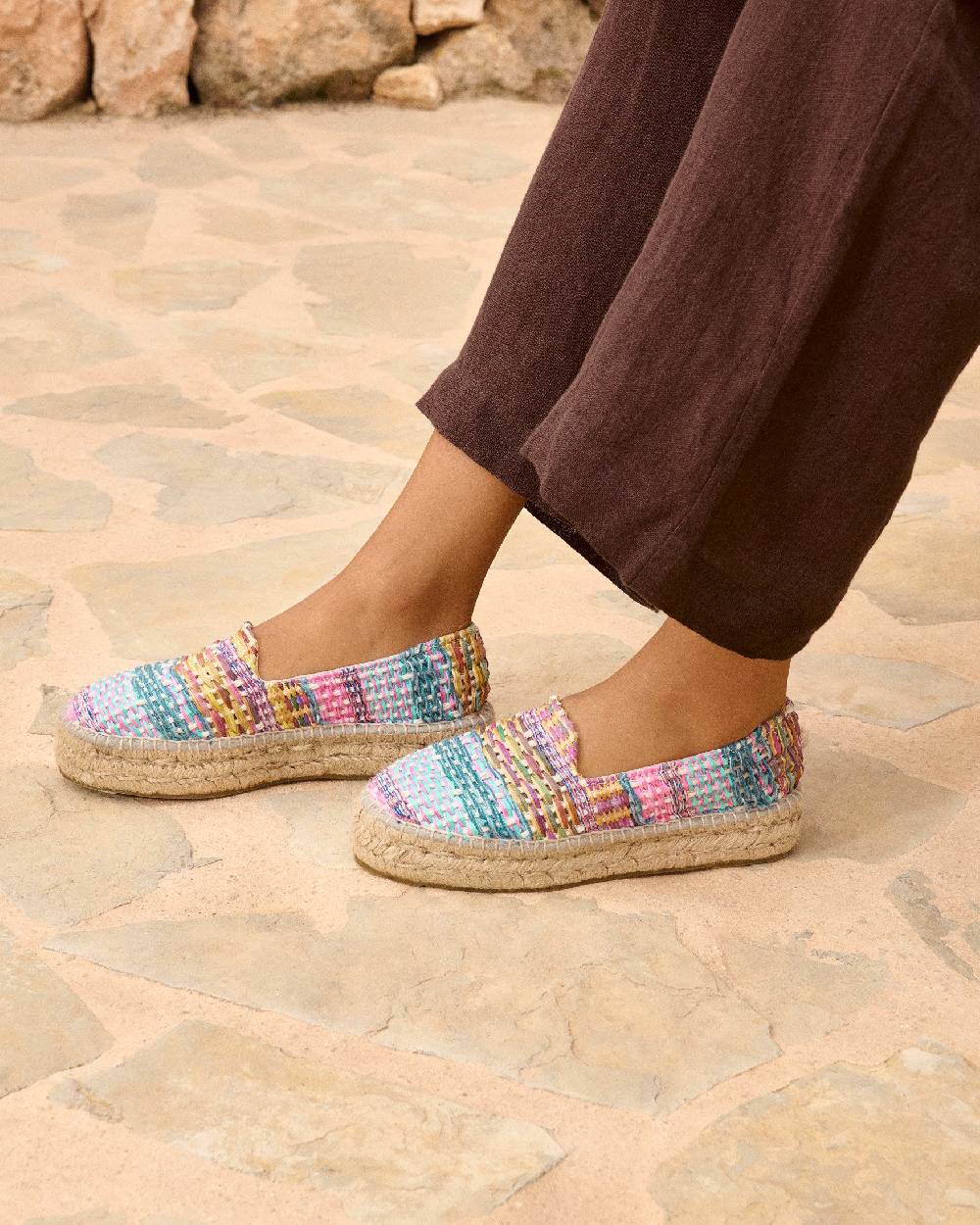 Manebí Raffia Jute Mix Double Sole Espadrilles - Acapulco Fucsia Blue Mix