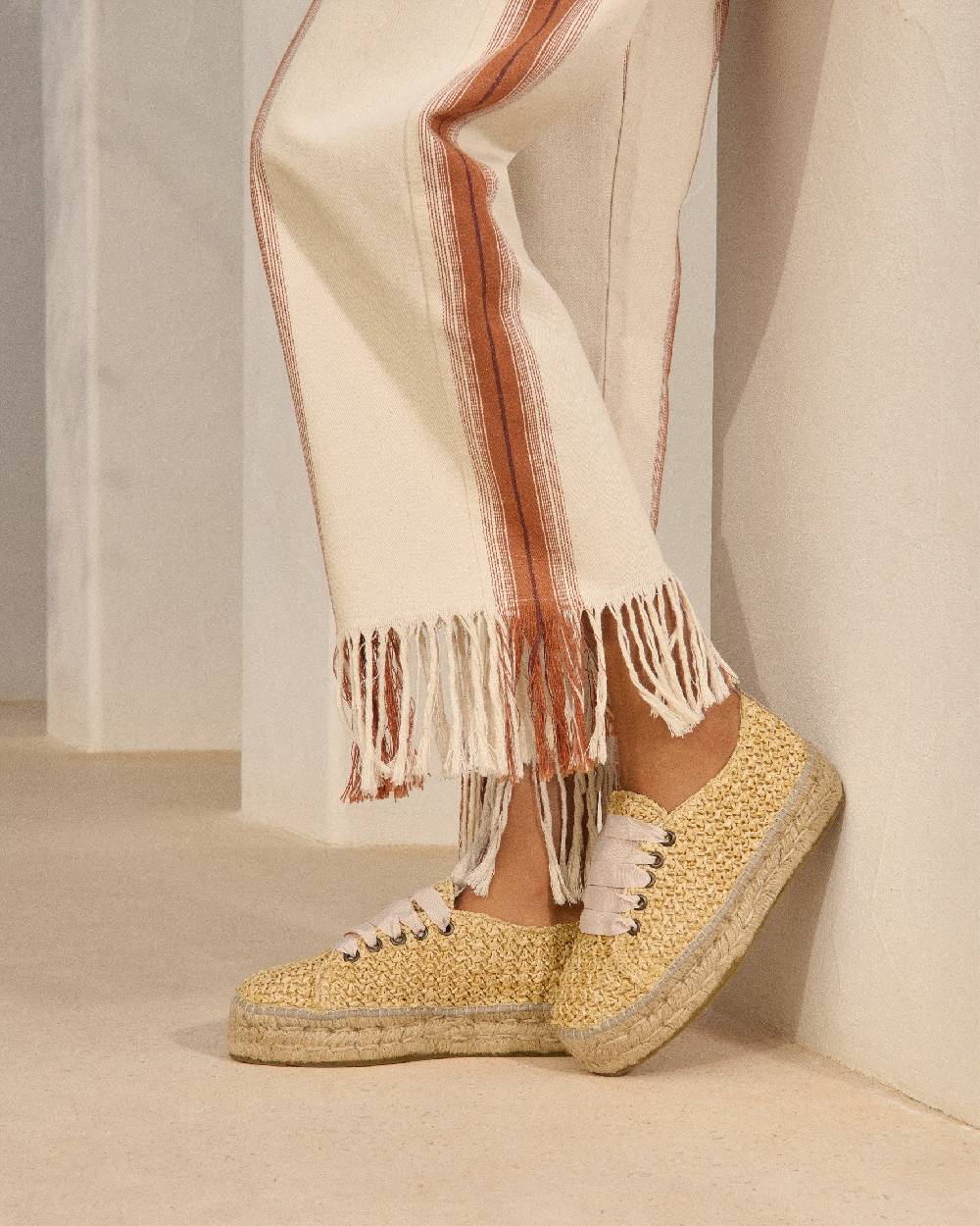 Manebí Raffia Lace-Up Espadrilles - Pink, Light Blue \u0026 Pastel Rose Laces Raffia Net