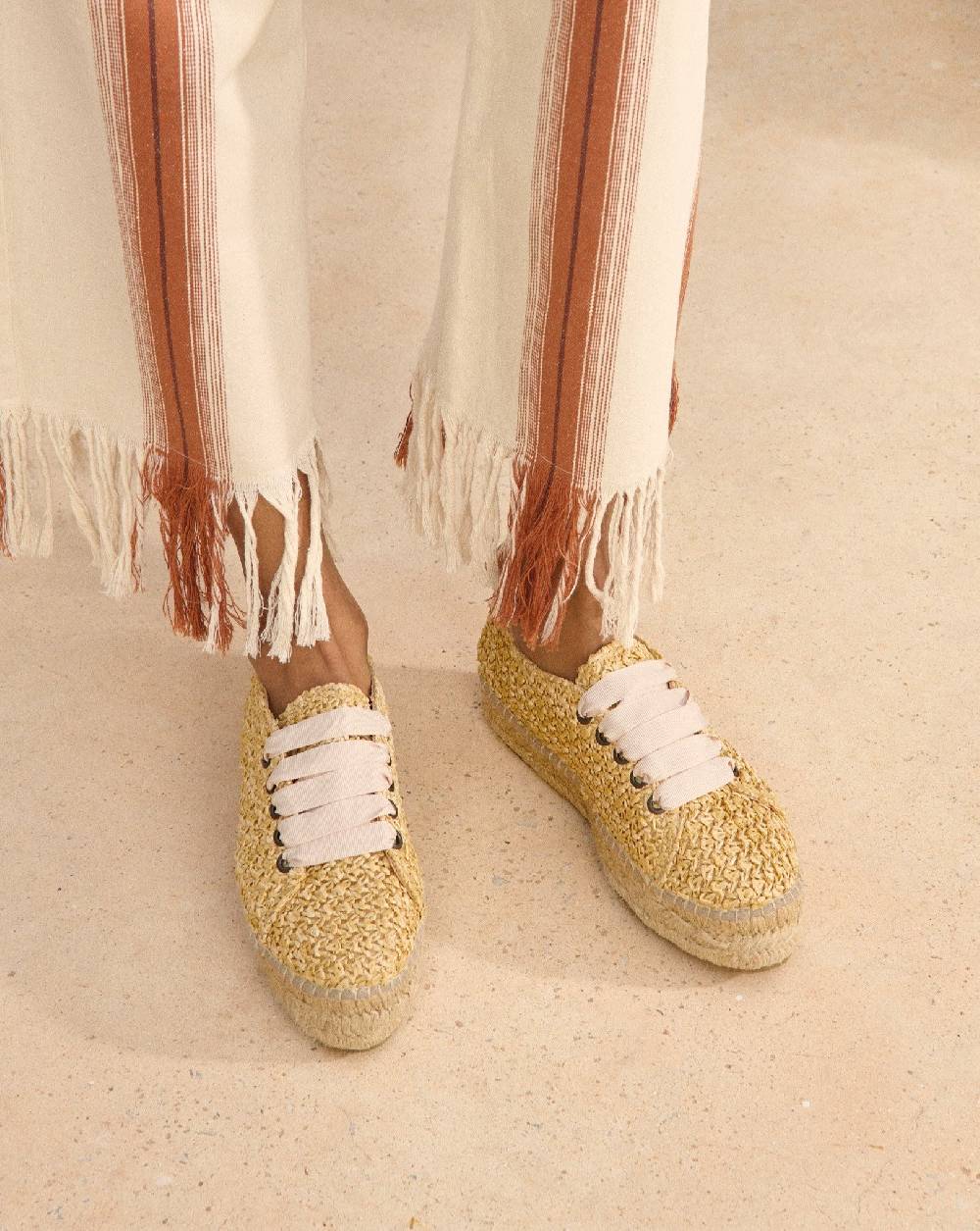 Manebí Raffia Lace-Up Espadrilles - Pink, Light Blue \u0026 Pastel Rose Laces Raffia Net