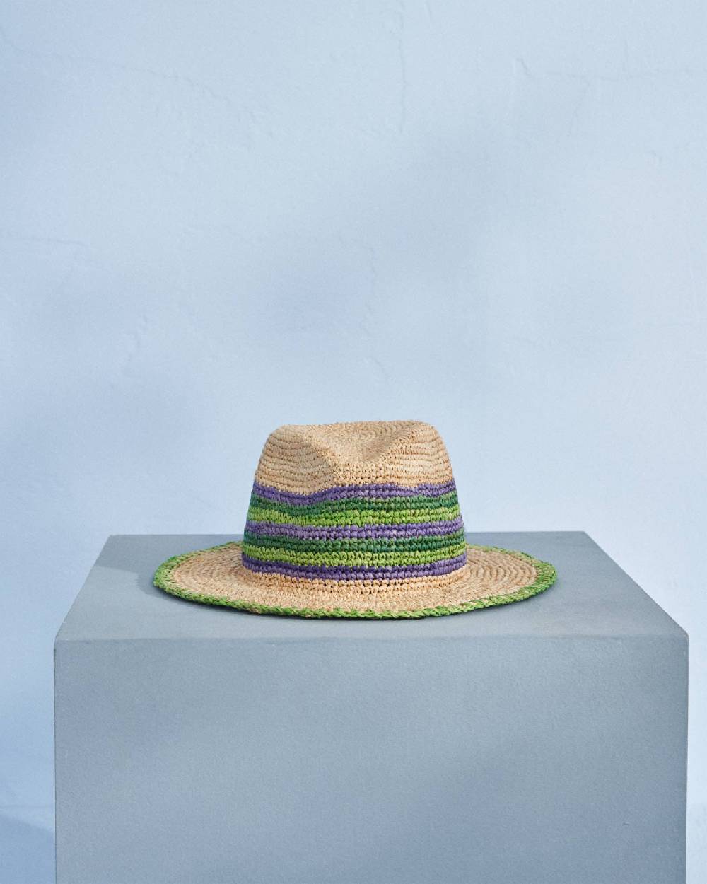 Manebí Raffia Panama Hat - Striped Tan, Summer Purple And Vitamin Green