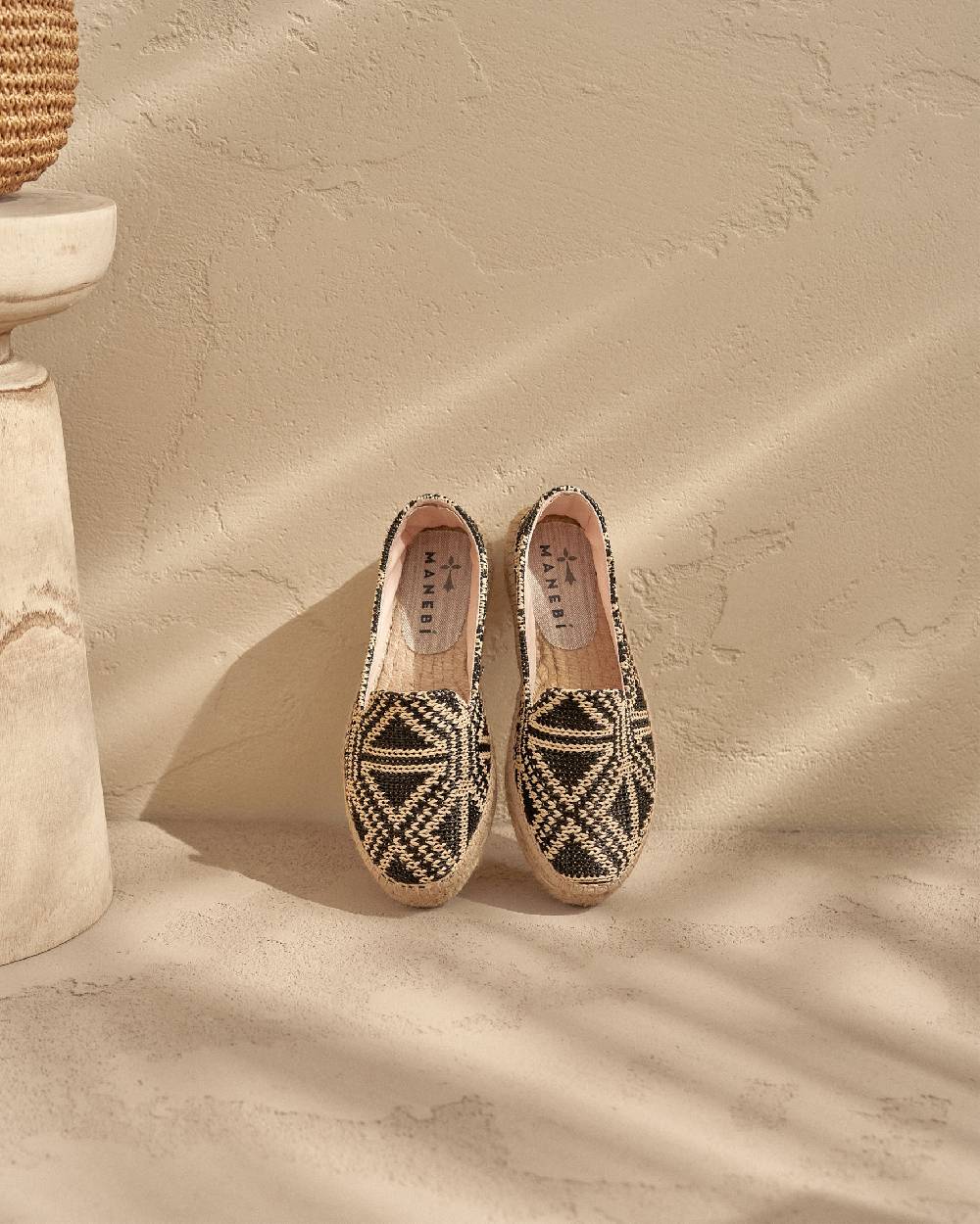 Manebí Raffia Pattern Double Sole Espadrilles - Yucatán Black Triangles On Natural