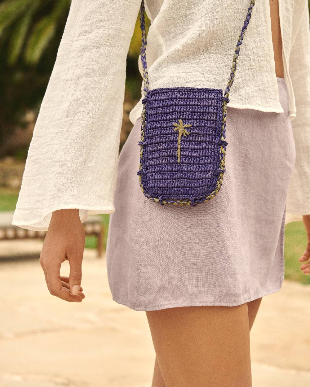 Manebí Raffia Phone Case - Summer Purple With Mineral Green Palm