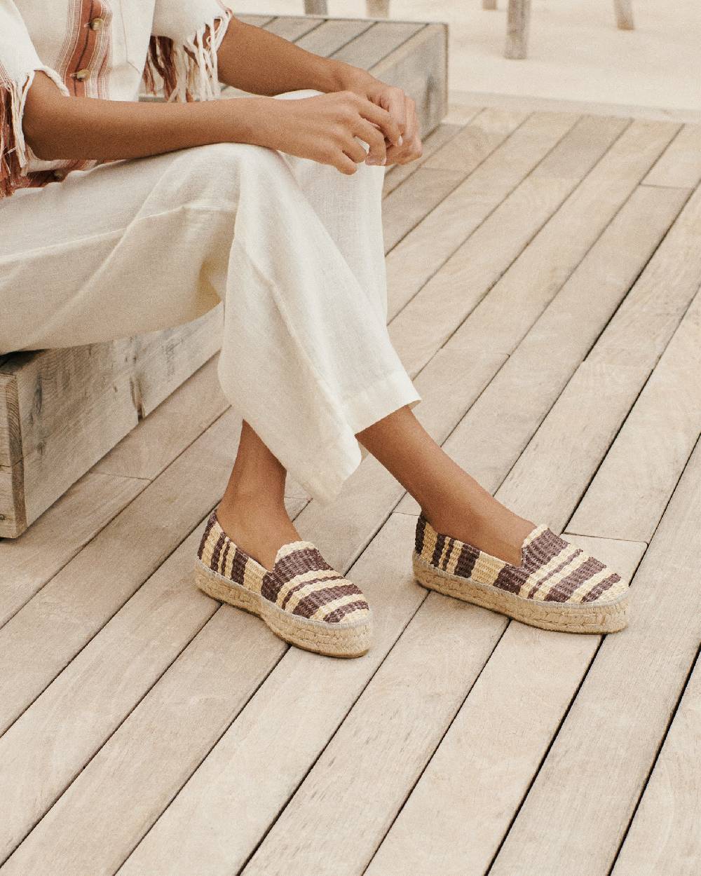 Manebí Raffia Stripes Double Sole Espadrilles - Cocoa \u0026 Natural