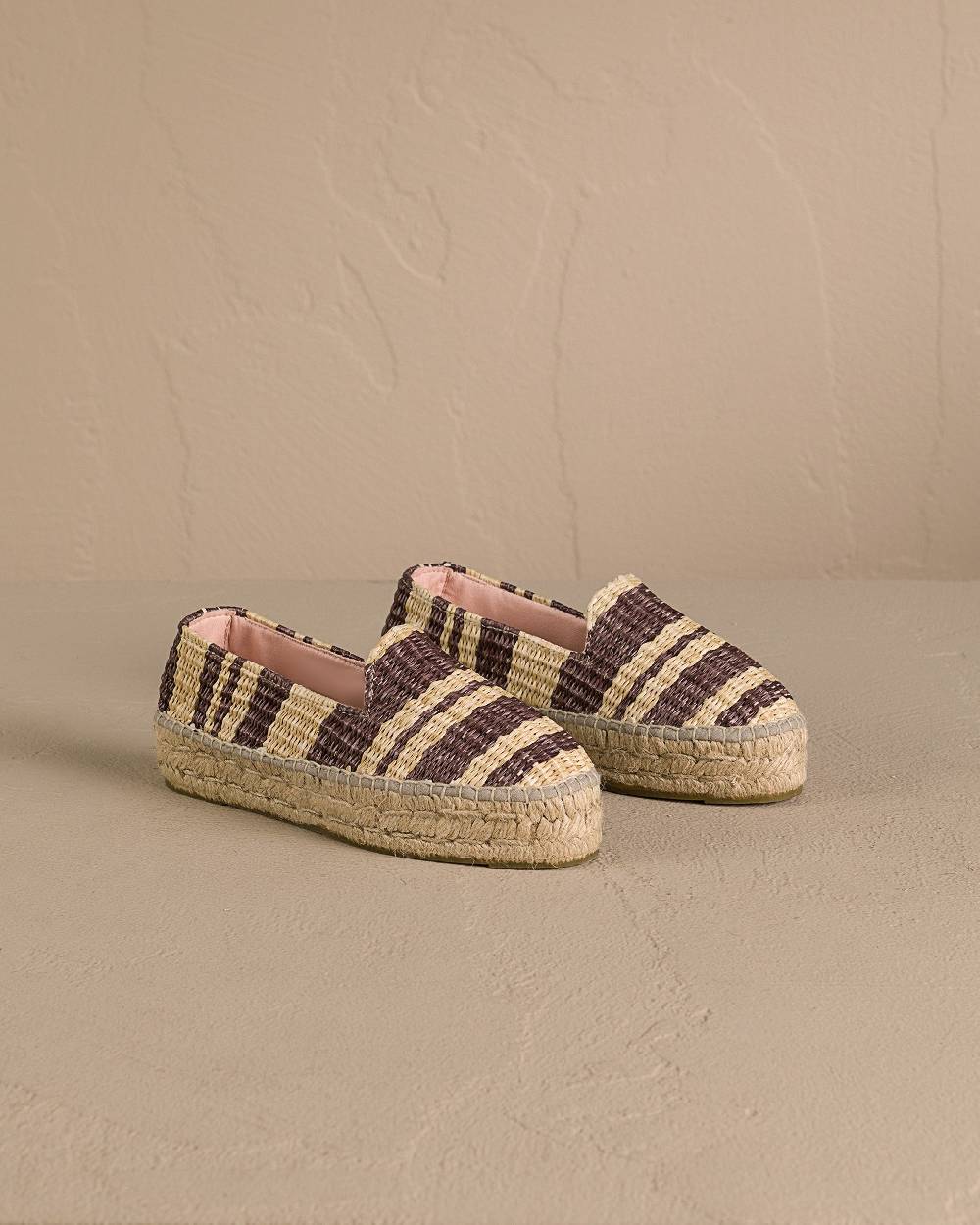 Manebí Raffia Stripes Double Sole Espadrilles - Cocoa \u0026 Natural