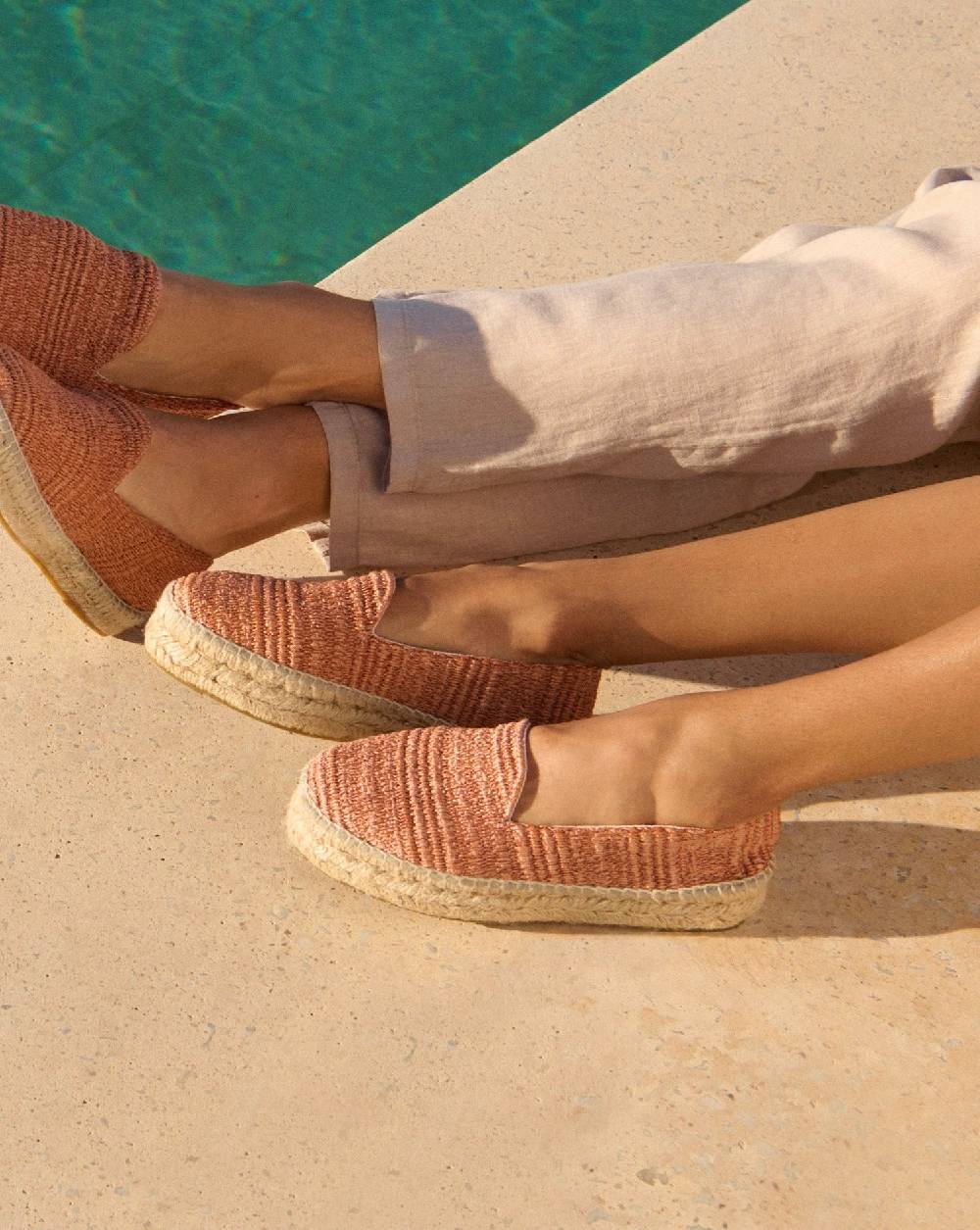 Manebí Raffia Stripes Double Sole Espadrilles - Yucatán Orange Rust