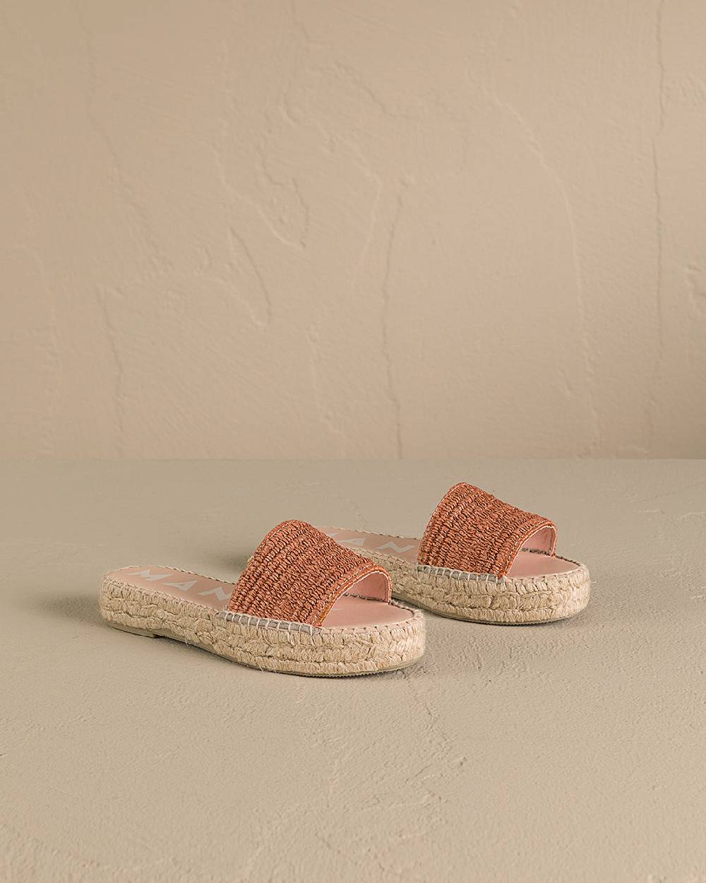 Manebí Raffia Stripes Double Sole Slides - Yucatán Orange Rust