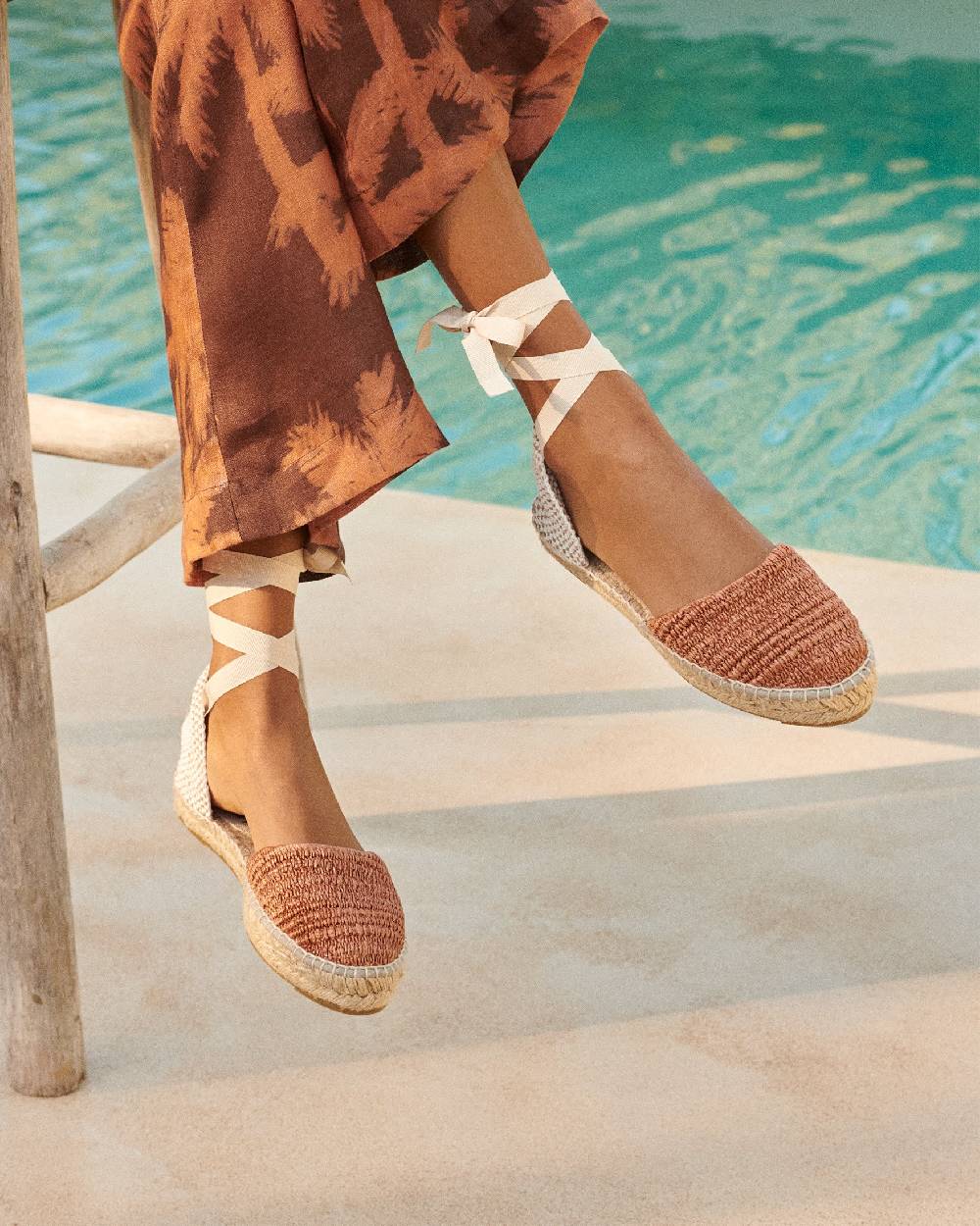 Manebí Raffia Stripes Flat Valenciana Espadrilles - Yucatán Orange Rust