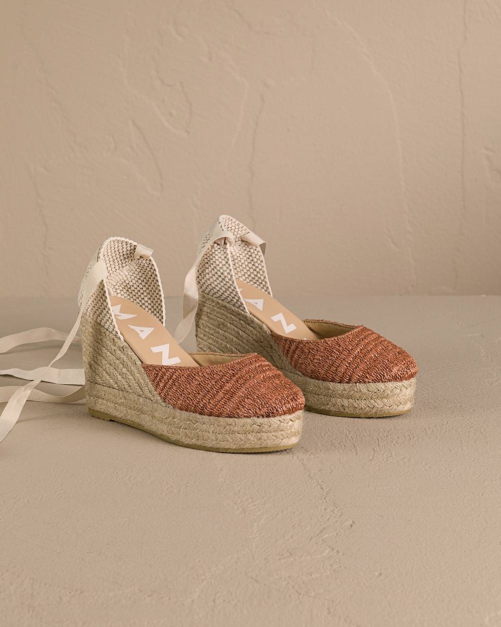 Manebí Raffia Stripes Wedge Espadrilles - Yucatán Orange Rust