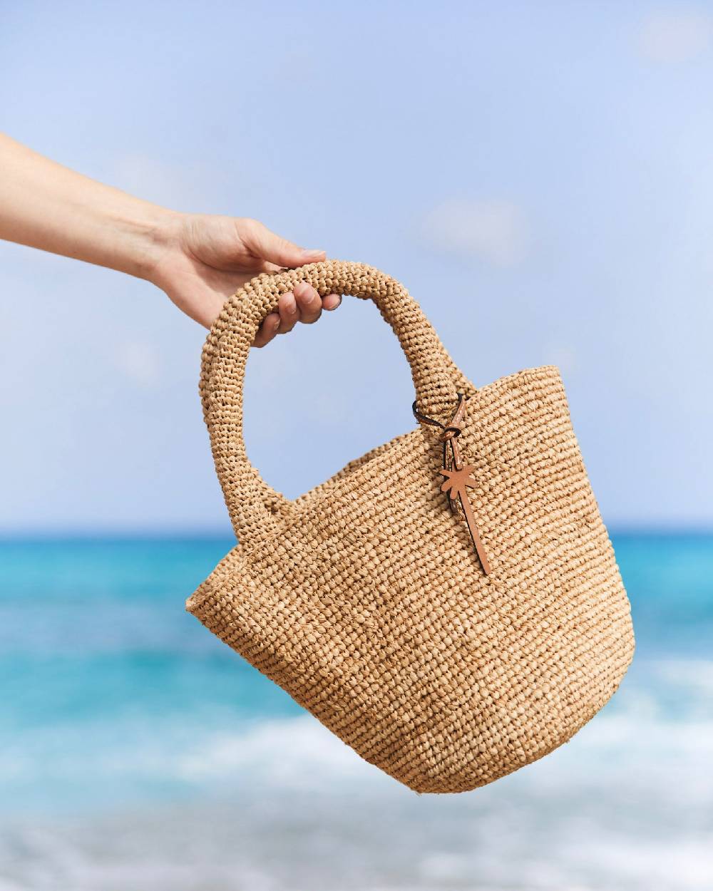 Manebí Raffia Summer Bag Medium - Palm Leather Tag Tan
