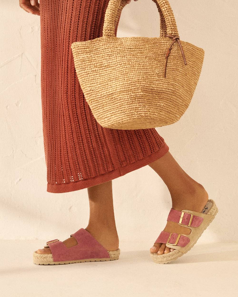 Manebí Raffia Summer Bag Medium - Palm Leather Tag Tan
