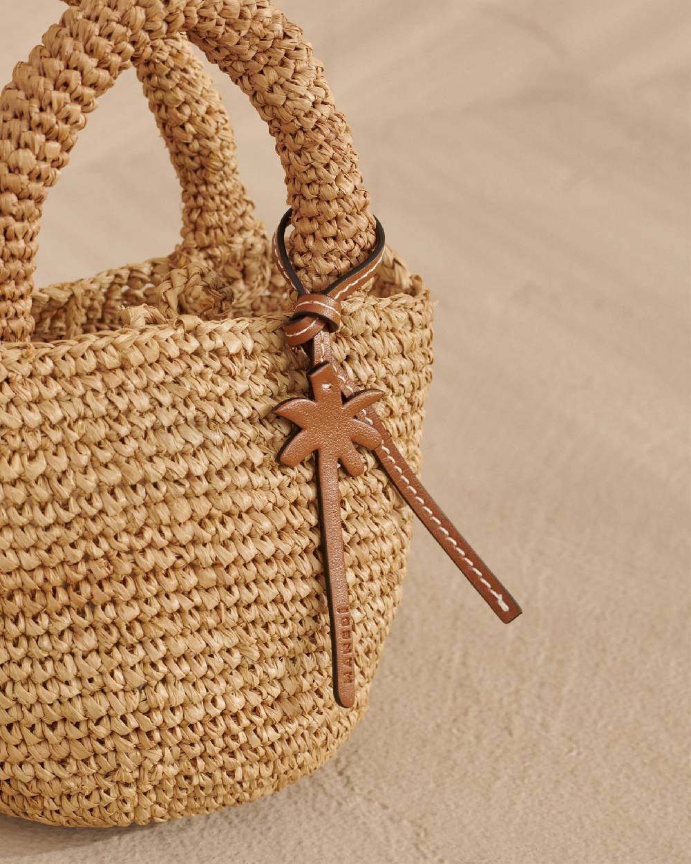 Manebí Raffia Summer Bag Mini - Leather Handle \u0026 Palm Leather Tag Tan