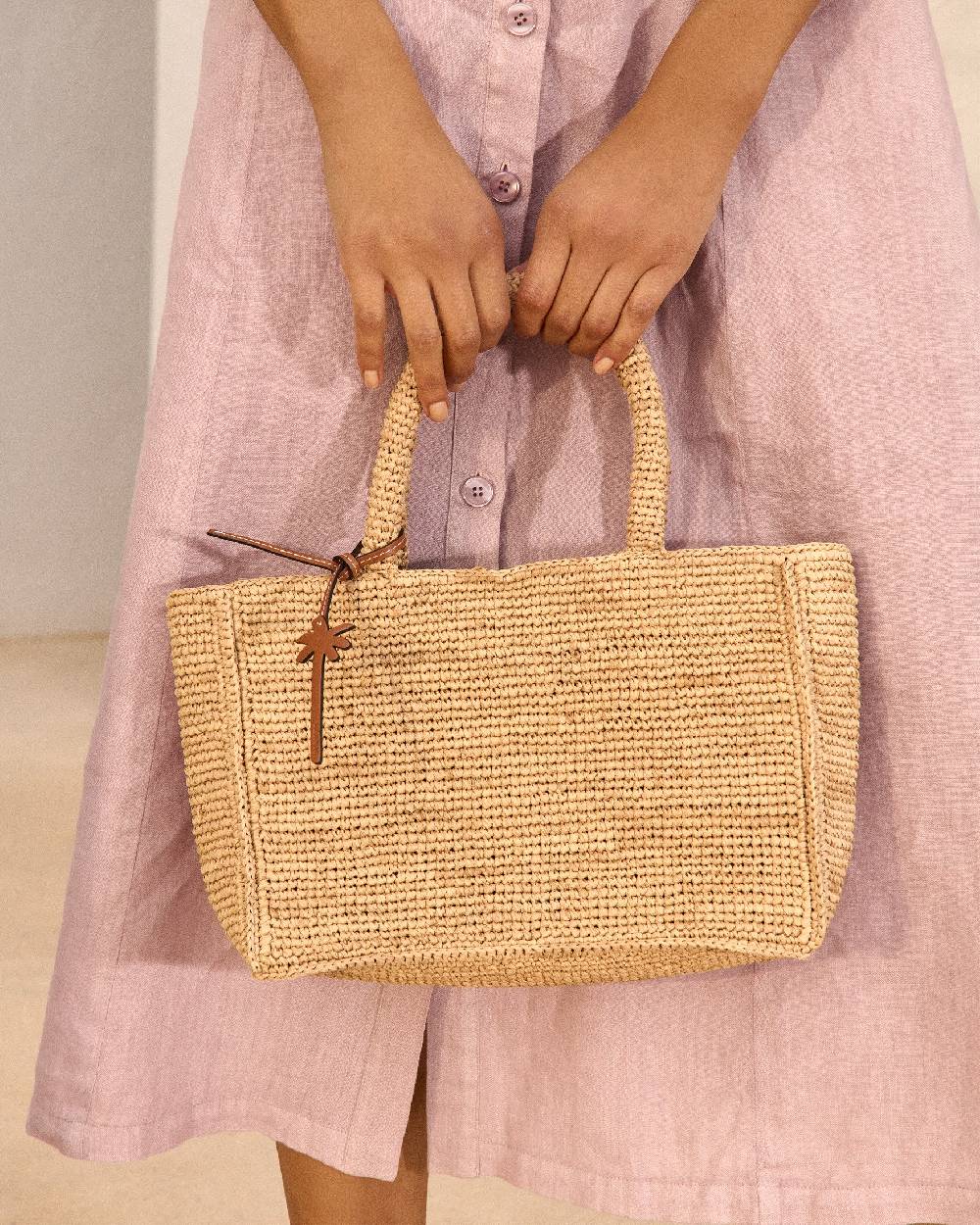 Manebí Raffia Sunset Bag Small - Palm Leather Tag Tan
