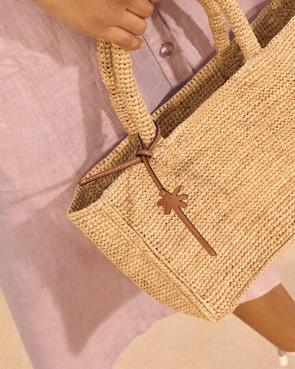 Manebí Raffia Sunset Bag Small - Palm Leather Tag Tan