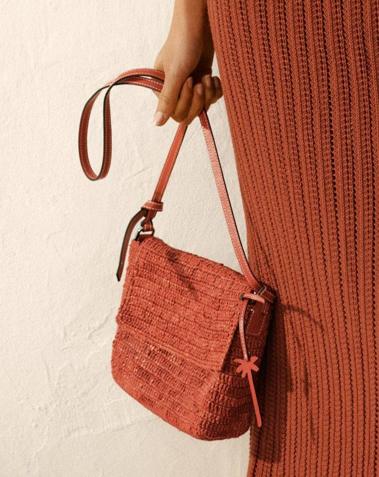 Manebí Raffia \u0026 Leather|Summer Night Bag Medium - Rust