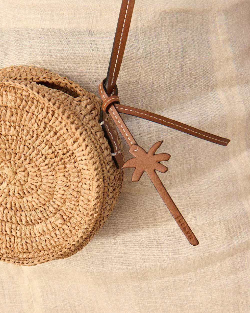 Manebí Raffia \u0026 Leather|Tamburine Bag Mini - Tan \u0026 Brown