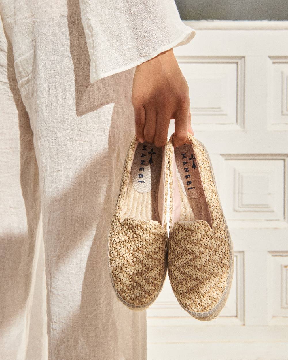 Manebí Raffia Zig-Zag Double Sole|Espadrilles - Cream \u0026 Natural
