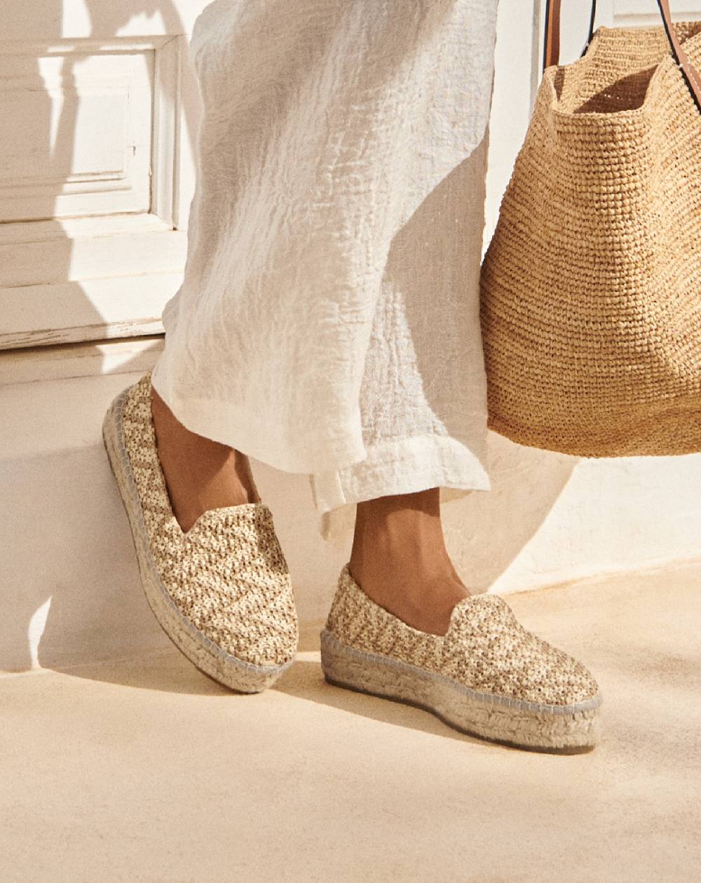 Manebí Raffia Zig-Zag Double Sole|Espadrilles - Cream \u0026 Natural