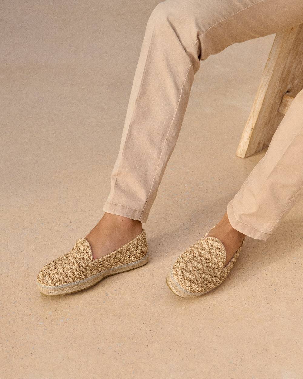 Manebí Raffia Zig Zag Espadrilles - Cream \u0026 Natural