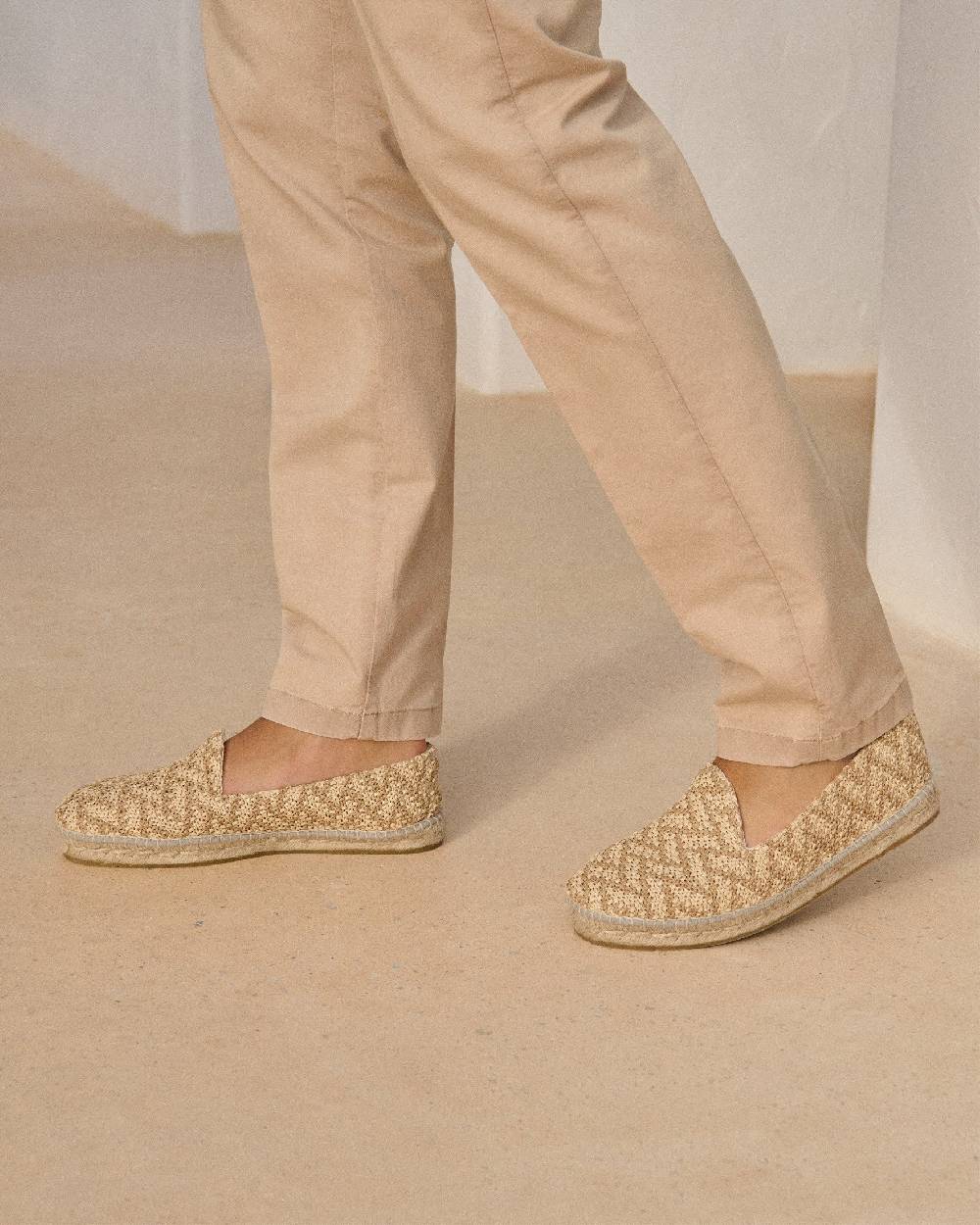 Manebí Raffia Zig Zag Espadrilles - Cream \u0026 Natural