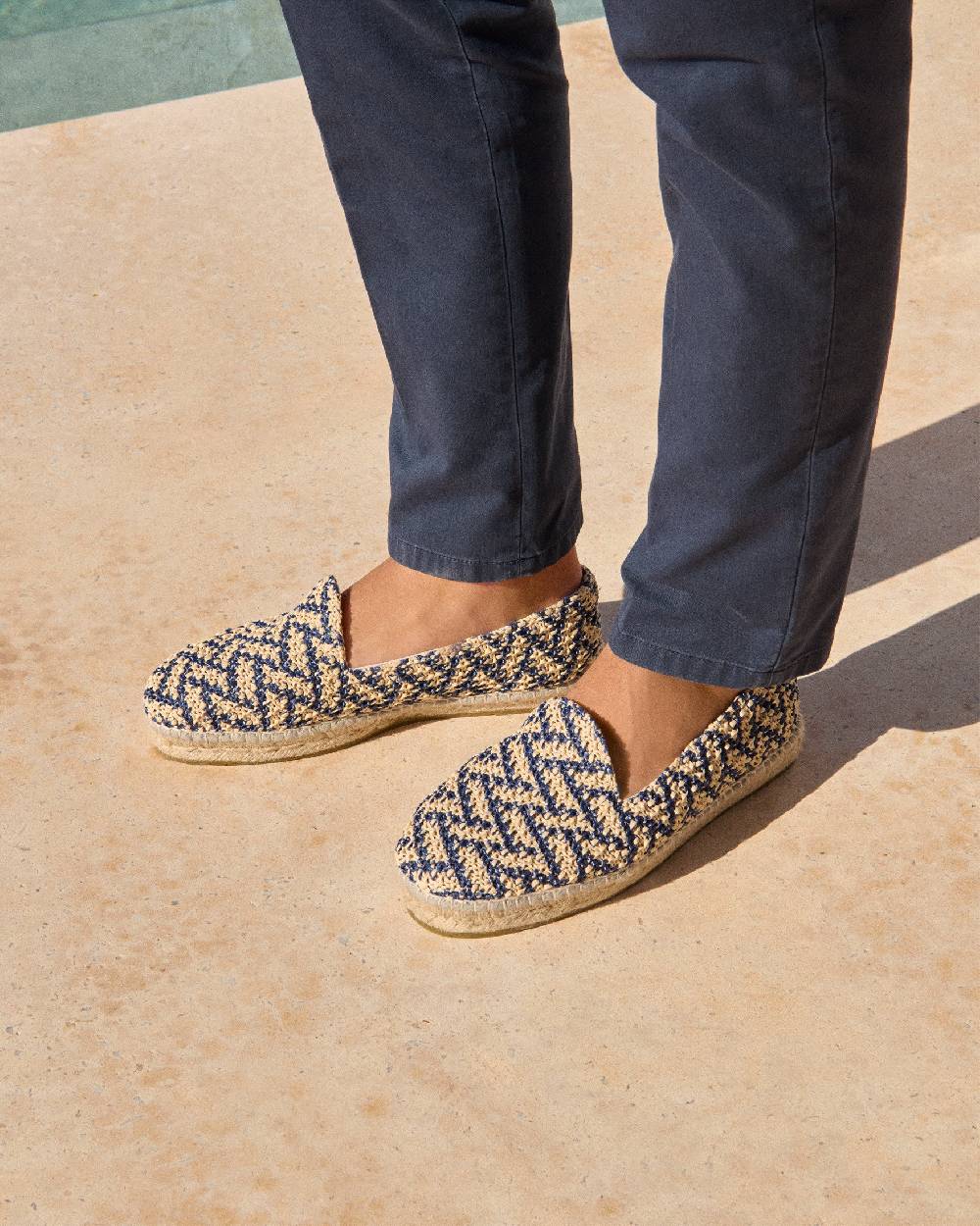 Manebí Raffia Zig Zag Espadrilles - Navy Blue And Natural
