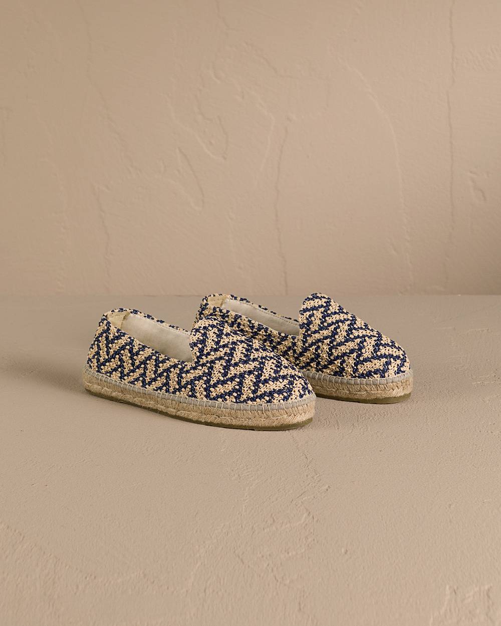 Manebí Raffia Zig Zag Espadrilles - Navy Blue And Natural