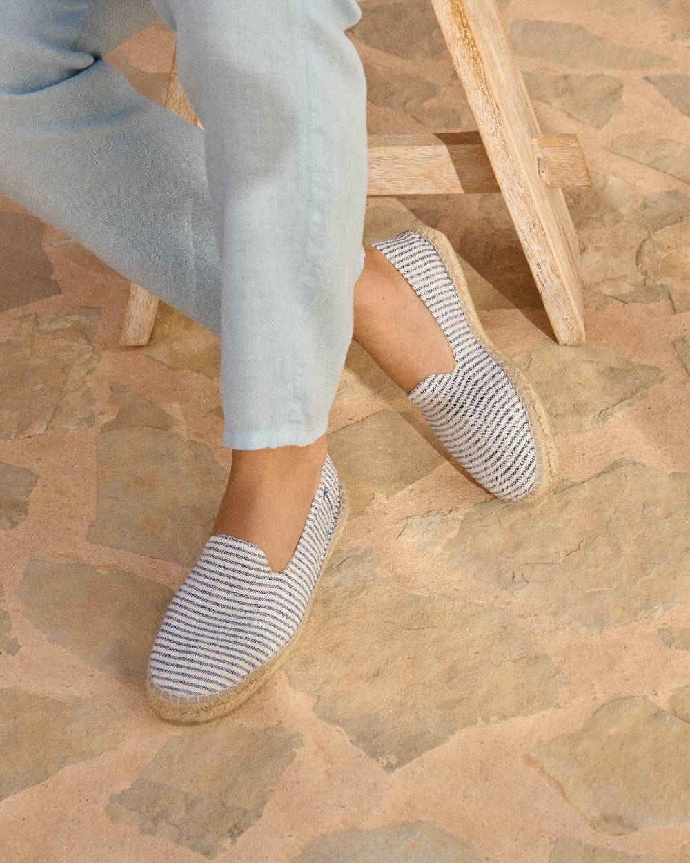 Manebí Recycled Cotton Canvas Espadrilles - Navy Blue Micro Stripes On Beige
