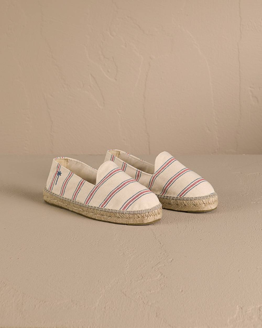 Manebí Recycled Cotton Canvas Espadrilles - Red \u0026 Navy Blue Micro Stripes On Beige