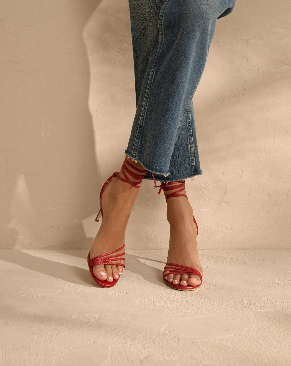 Manebí Savana Leather Braided Heels - Lace Up Bordeaux